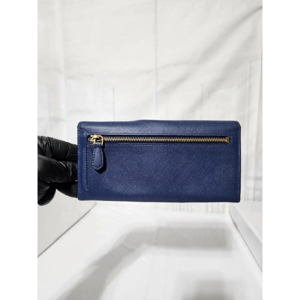 Prada Saffiano Leather Continental Wallet Blue
